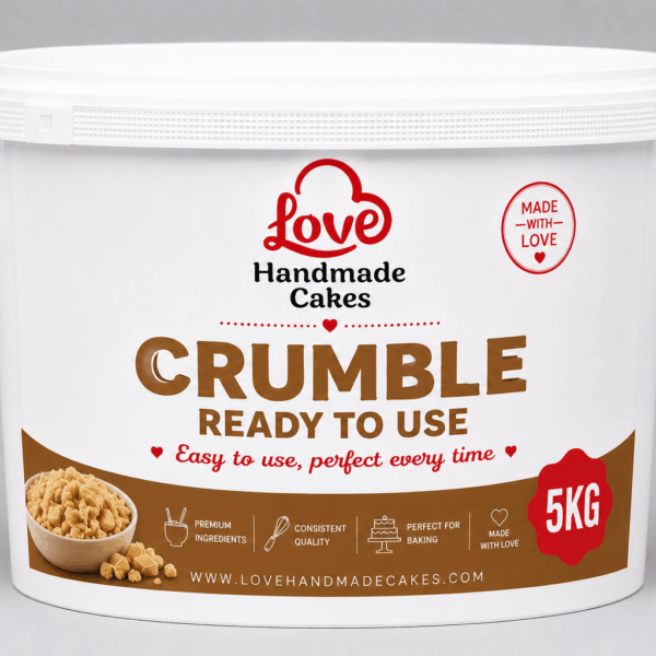 Crumble cake mix in a bowl with oat crumble topping.
