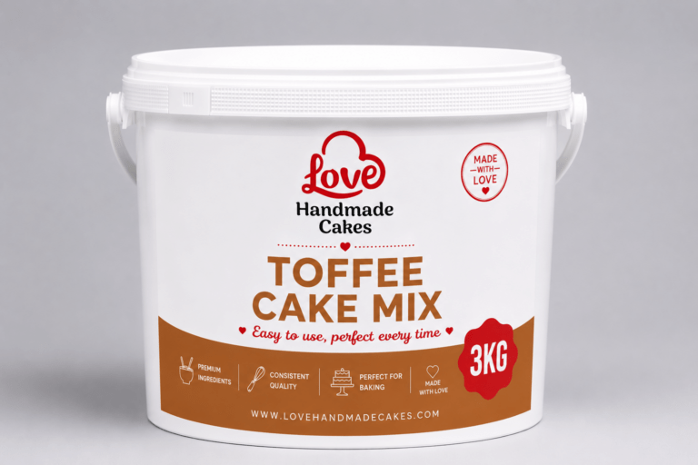 Toffee cake mix in a bowl with toffee pieces.