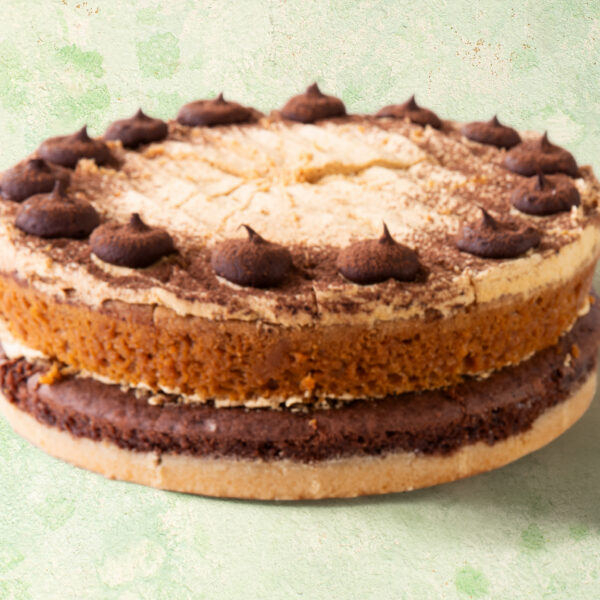 Vegan salted millionaire's shortbread cake with caramel topping.