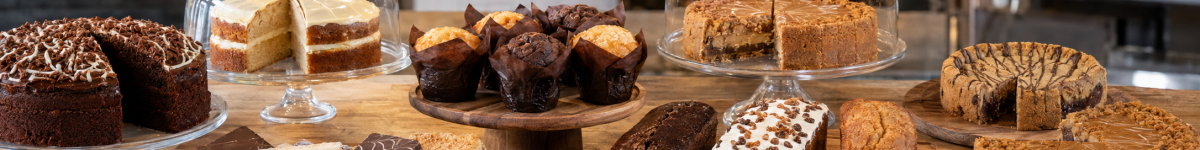 Cafe counter with cakes and baked goods